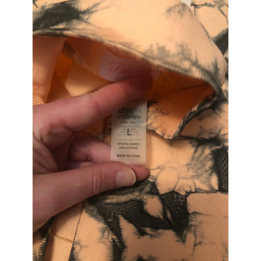 NEW PEACH AND BLACK TIE DYE LEGGINGS L - Picture 3 of 4